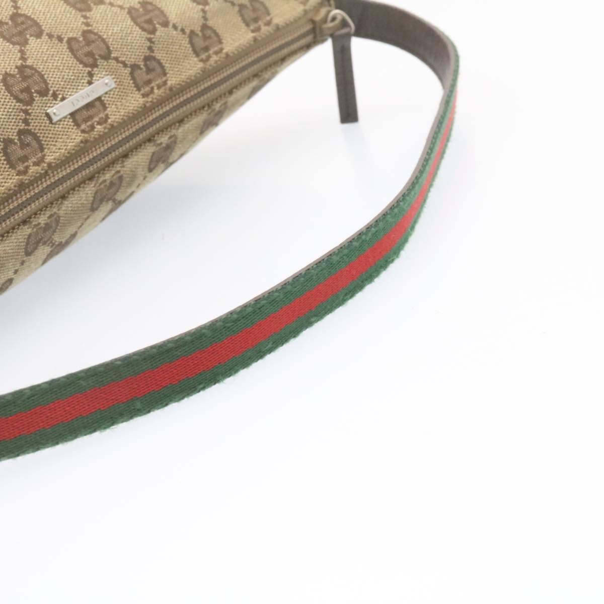 GUCCI Web Sherry Line GG Canvas hand Pouch Beige Red Green Auth yk1727