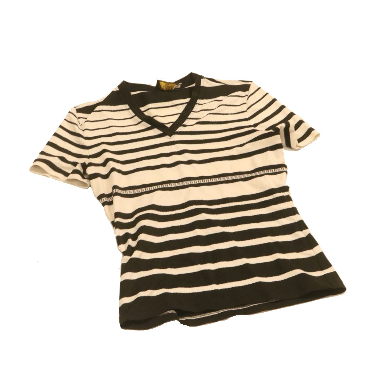 FENDI Stripe Short sleeve T-shirt Nylon Black White Auth yk2188