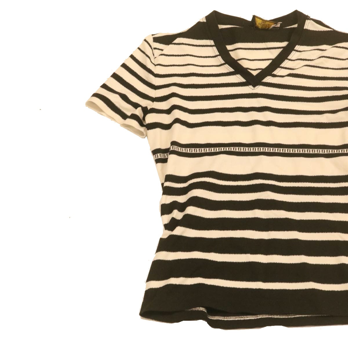 FENDI Stripe Short sleeve T-shirt Nylon Black White Auth yk2188 - 0