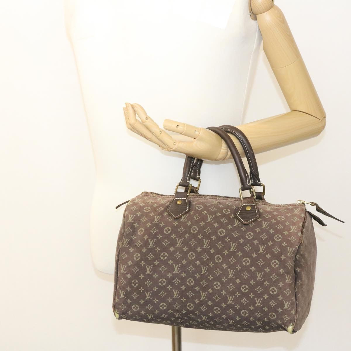 LOUIS VUITTON Monogram Mini Lin Speedy 30 Hand Bag Ebene M95224 LV Auth yk3378