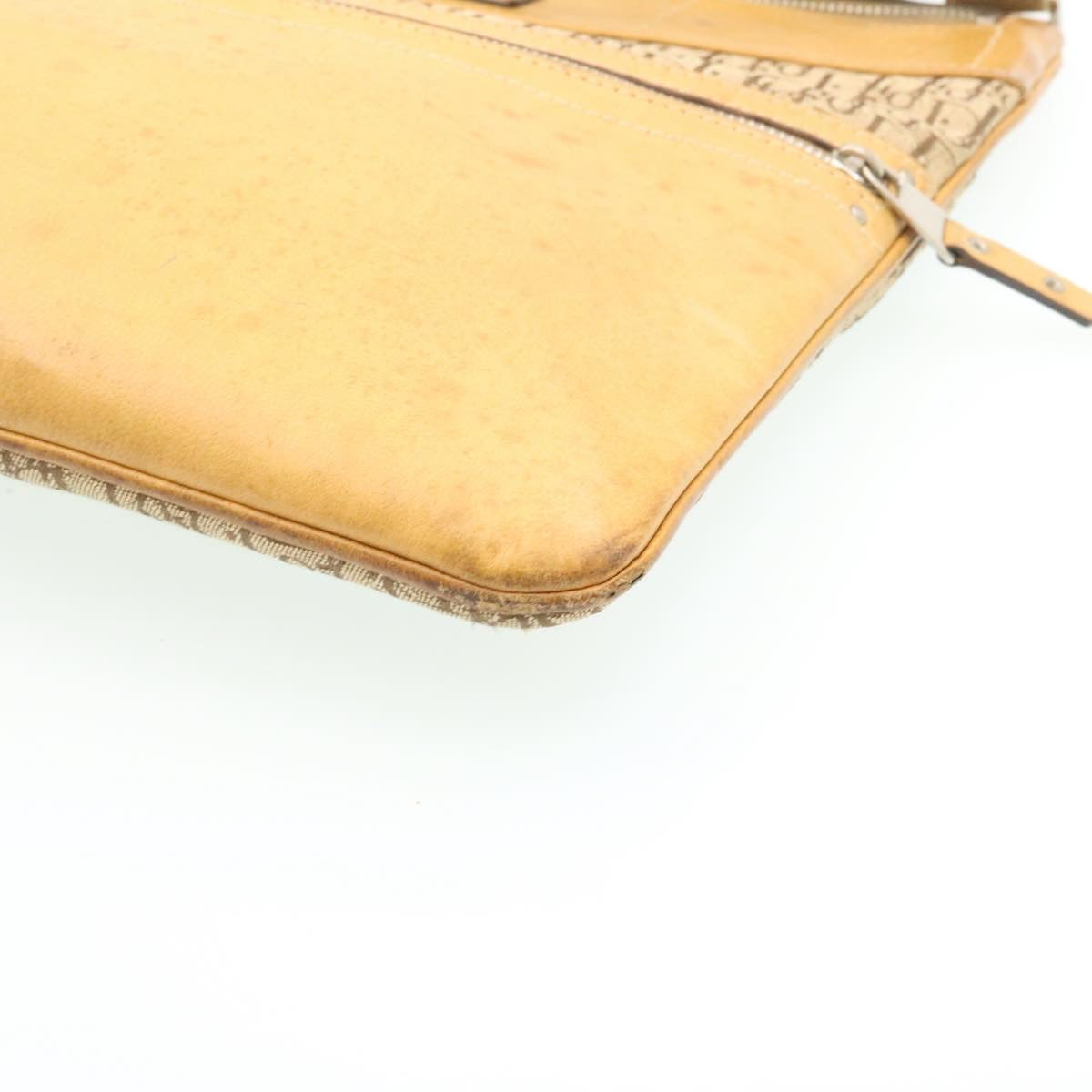 Christian Dior Trotter Canvas Shoulder Bag Leather Beige Auth yk3478