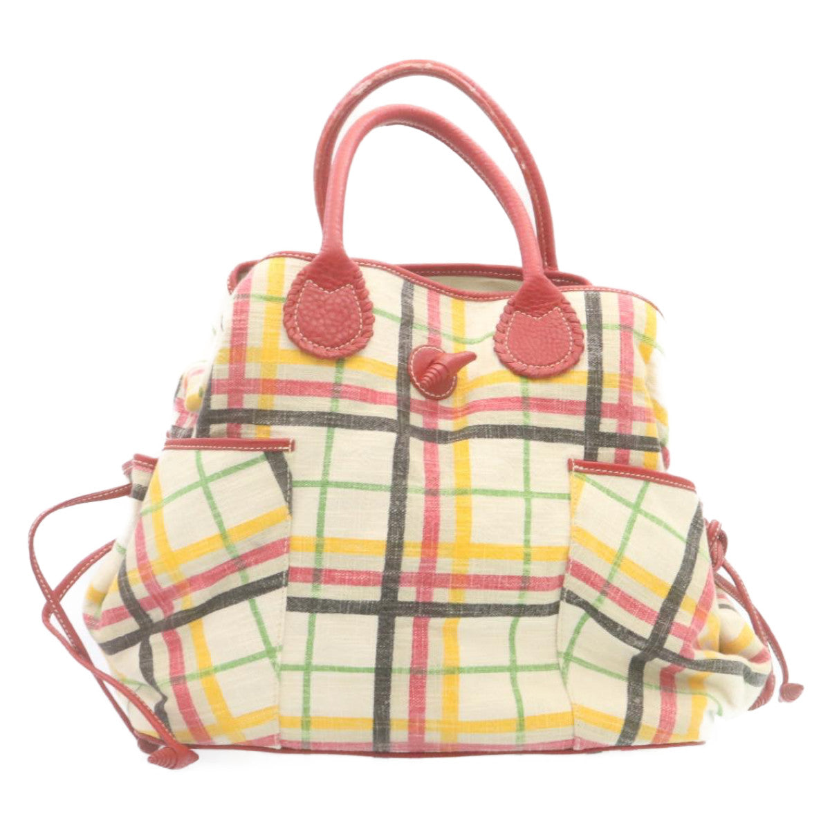 BURBERRY Nova Check Tote Bag Canvas Beige Red Auth yk3821