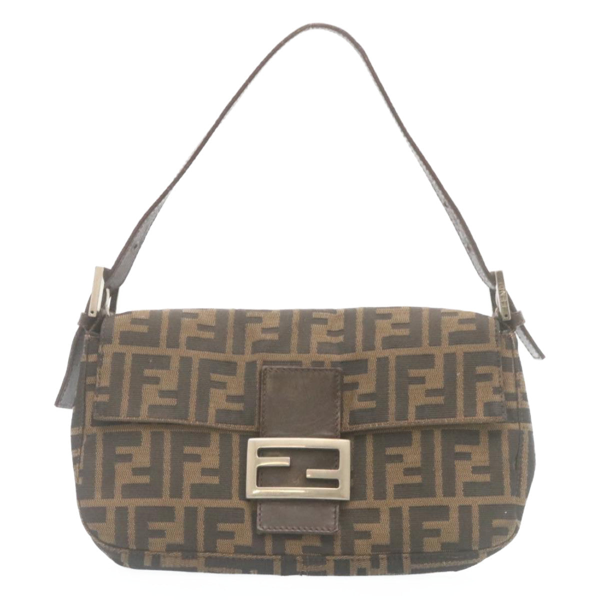 FENDI Zucca Canvas Mamma Baguette Shoulder Bag Brown Black Auth yk3888A