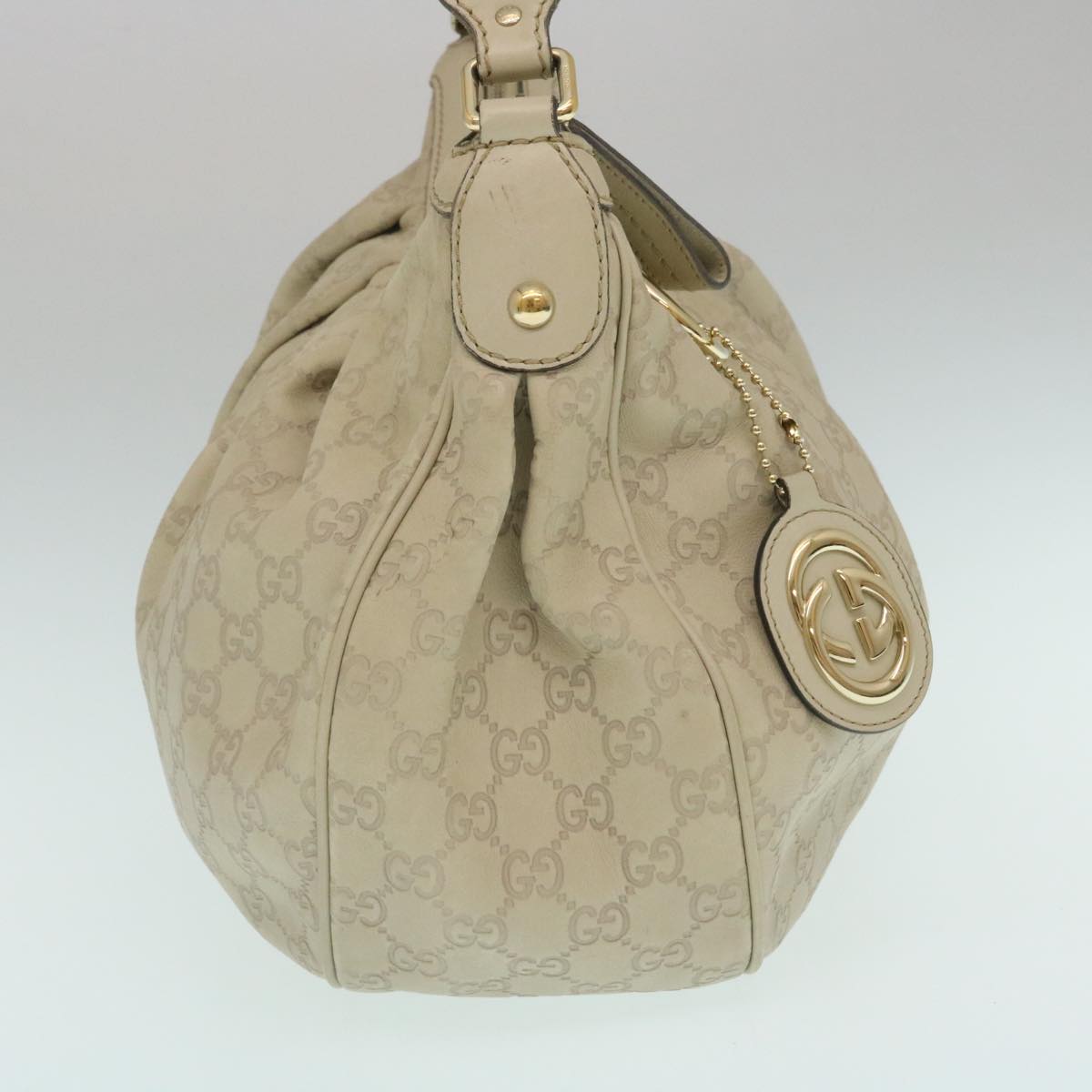 GUCCI Guccissima Shoulder Bag Leather White Auth yk4024