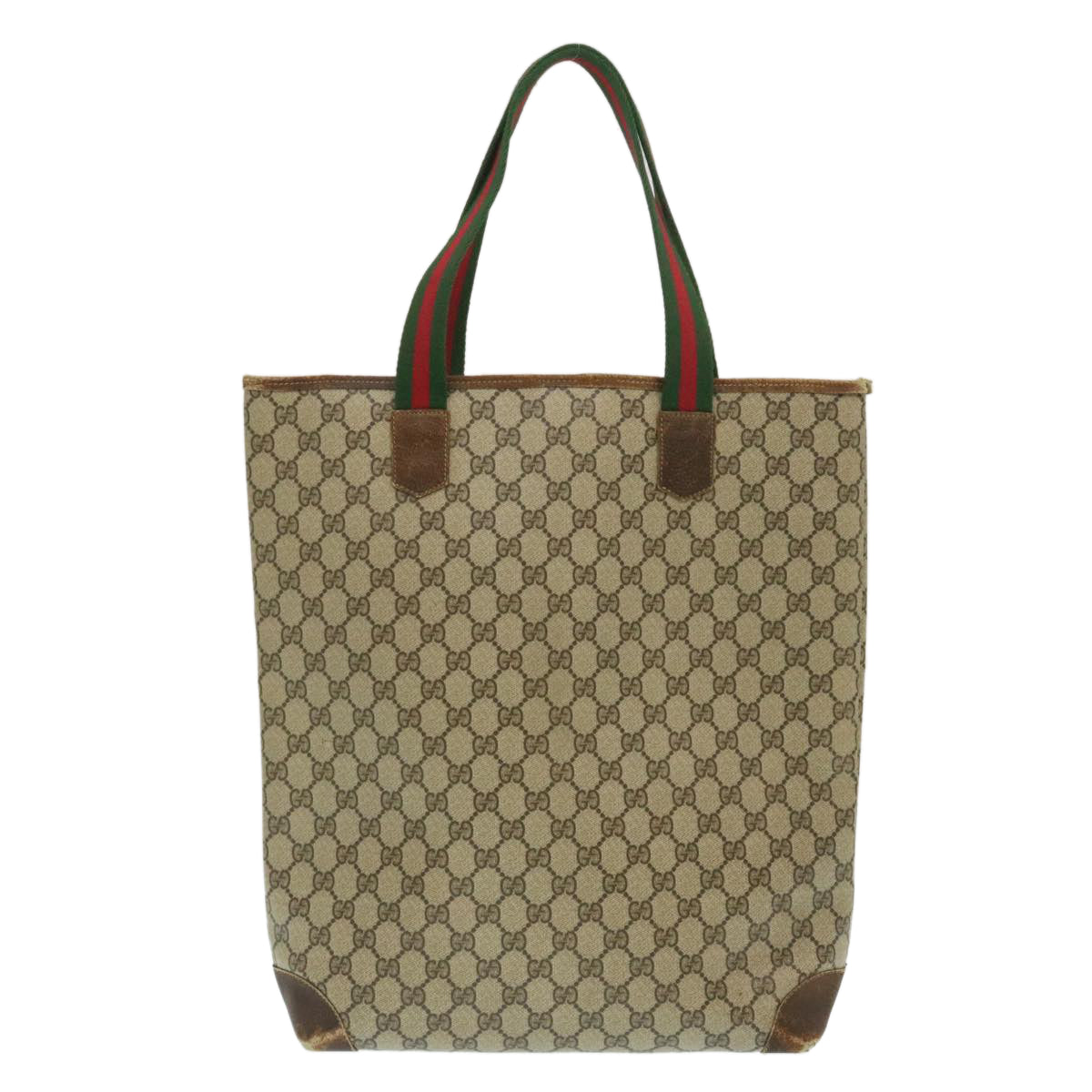 GUCCI Web Sherry Line GG Canvas Tote Bag Beige Red Green Auth yk4045 - 0