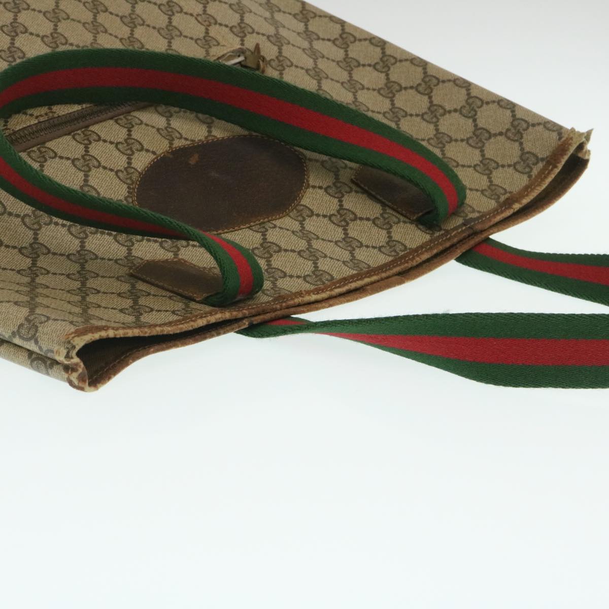 GUCCI Web Sherry Line GG Canvas Tote Bag Beige Red Green Auth yk4045