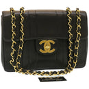 CHANEL Mademoiselle Big COCO Mark Chain ShoulderBag Lamb Skin Black Auth yk4080A-1
