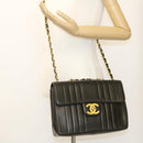 CHANEL Mademoiselle Big COCO Mark Chain ShoulderBag Lamb Skin Black Auth yk4080A-27