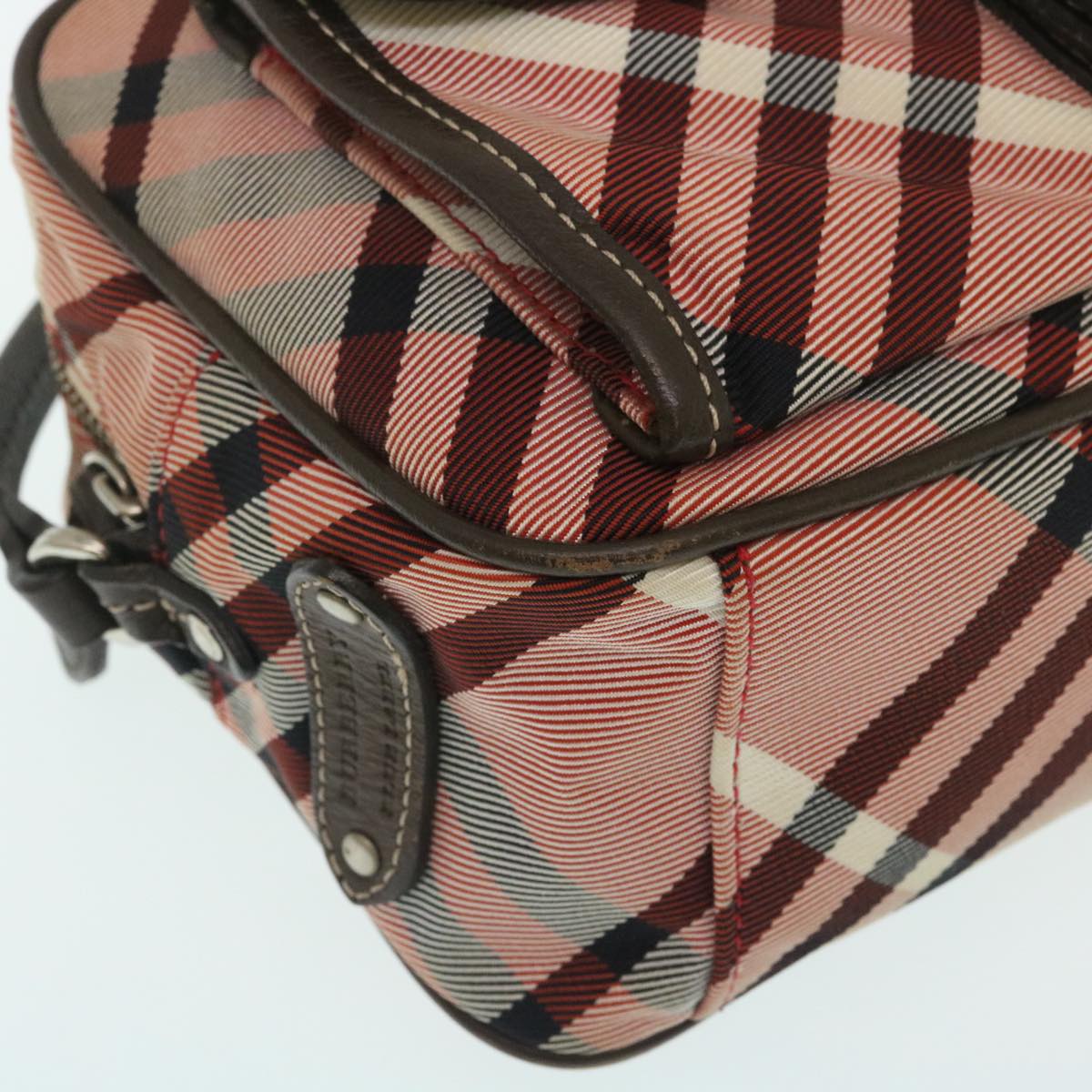 BURBERRY Nova Check Shoulder Bag Canvas Leather Red Brown Auth yk4089