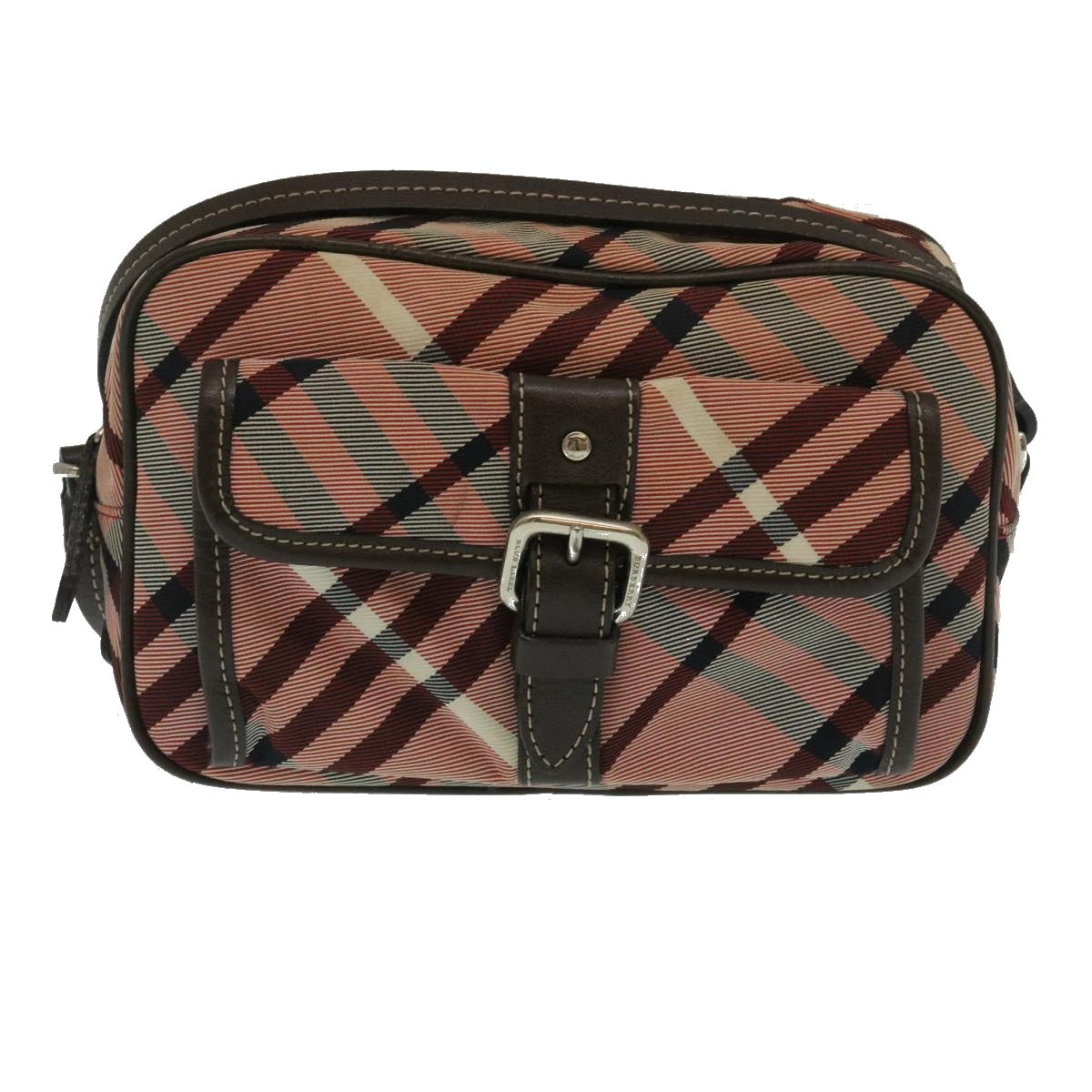 BURBERRY Nova Check Shoulder Bag Canvas Leather Red Brown Auth yk4089