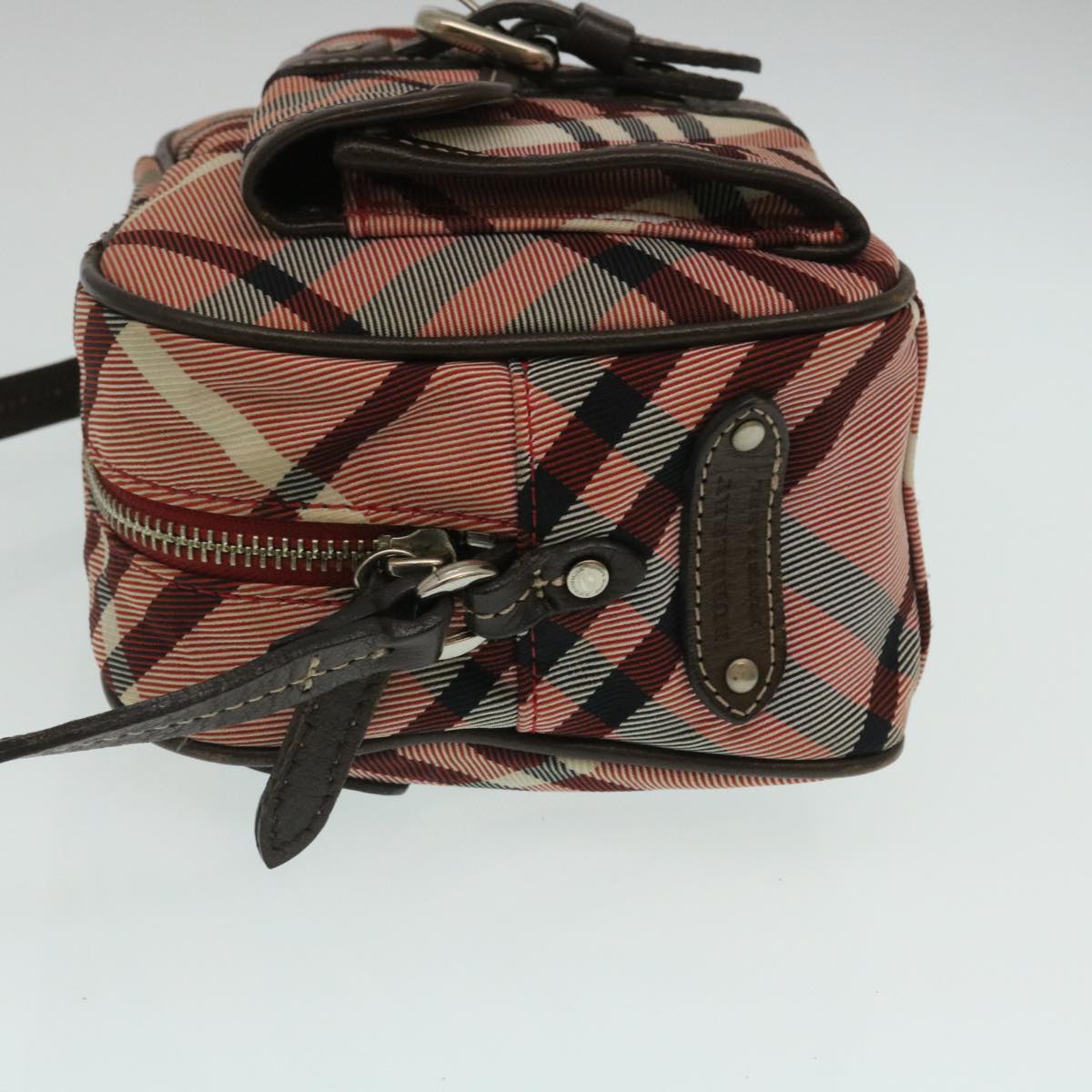 BURBERRY Nova Check Shoulder Bag Canvas Leather Red Brown Auth yk4089