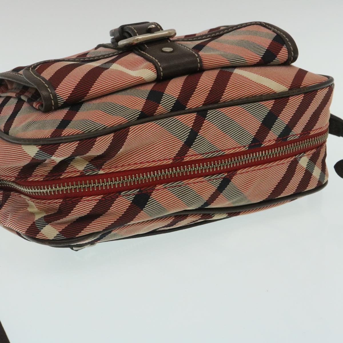 BURBERRY Nova Check Shoulder Bag Canvas Leather Red Brown Auth yk4089