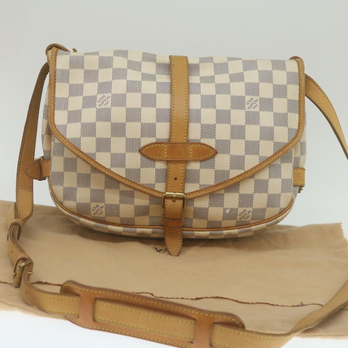 LOUIS VUITTON Damier Azur Canvas Saumur 30 Shoulder Bag N48202 LV Auth yk4138