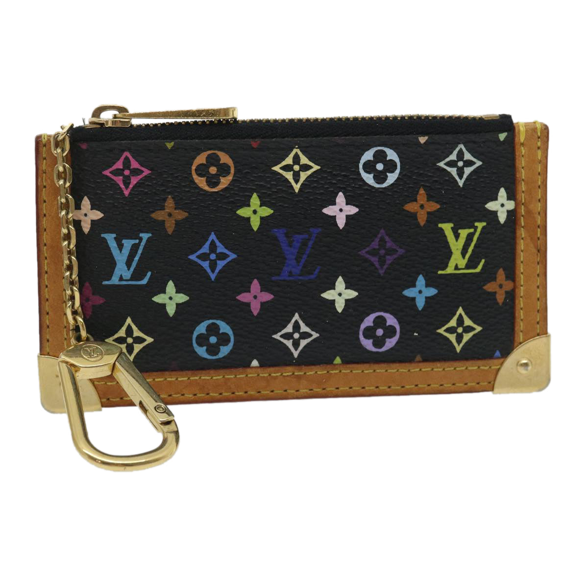 LOUIS VUITTON Monogram Multicolor Pochette Cles Coin Purse Black M92654 yk4243