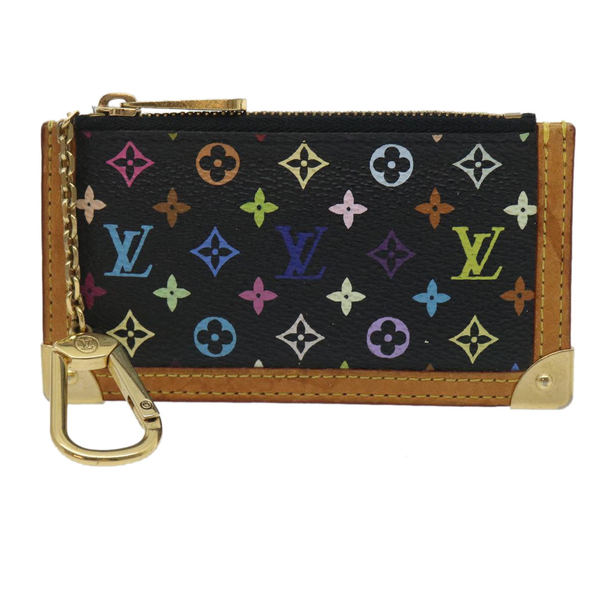 LOUIS VUITTON Monogram Multicolor Pochette Cles Coin Purse Black M92654 yk4243