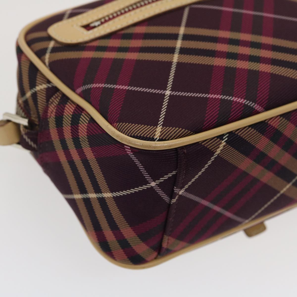 BURBERRY Nova Check Blue Label Shoulder Bag Canvas Leather Wine Red Auth yk4256