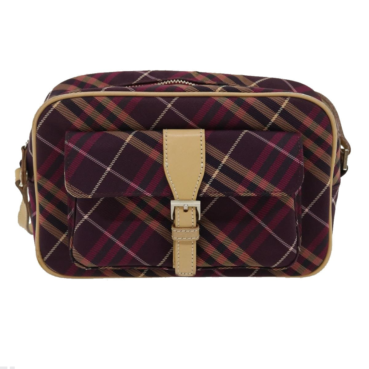 BURBERRY Nova Check Blue Label Shoulder Bag Canvas Leather Wine Red Auth yk4256