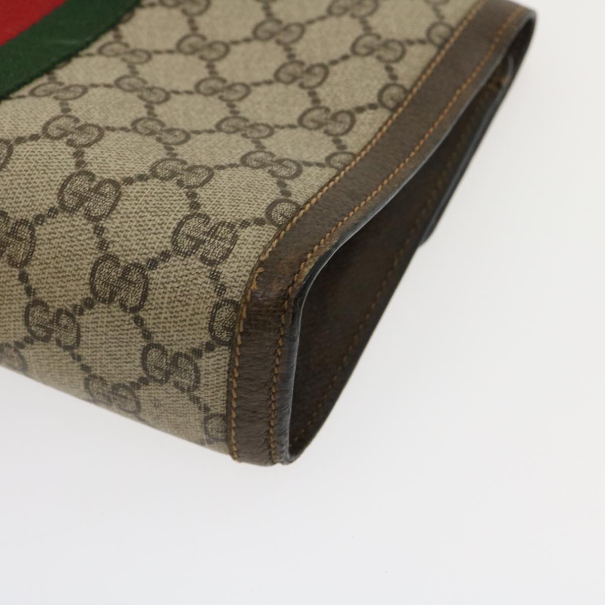 GUCCI Web Sherry Line GG Canvas Clutch Bag Beige Red Green Auth yk4350
