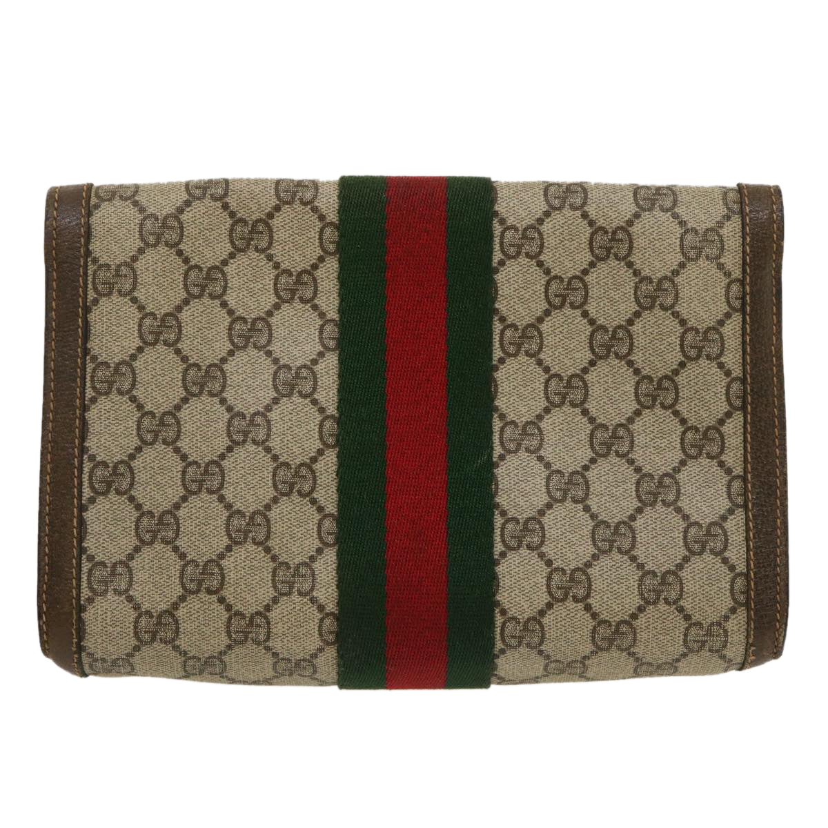 GUCCI Web Sherry Line GG Canvas Clutch Bag Beige Red Green Auth yk4350 - 0