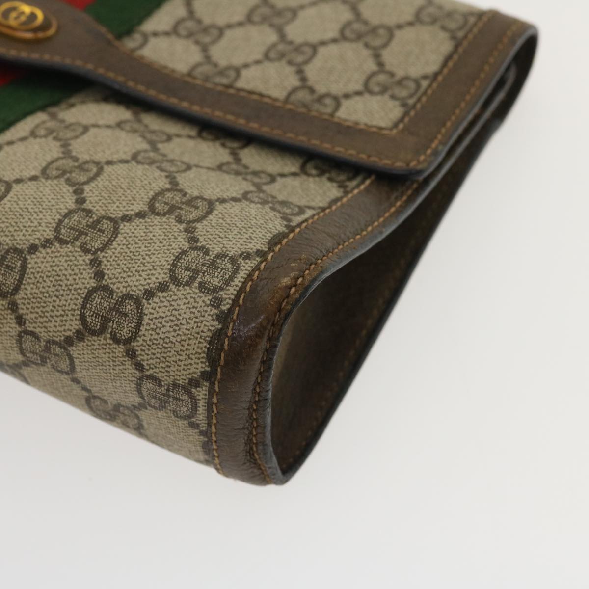 GUCCI Web Sherry Line GG Canvas Clutch Bag Beige Red Green Auth yk4350