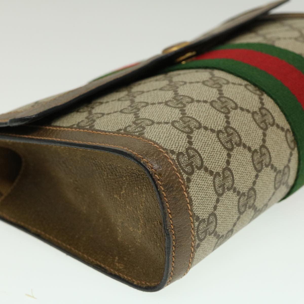 GUCCI Web Sherry Line GG Canvas Clutch Bag Beige Red Green Auth yk4369