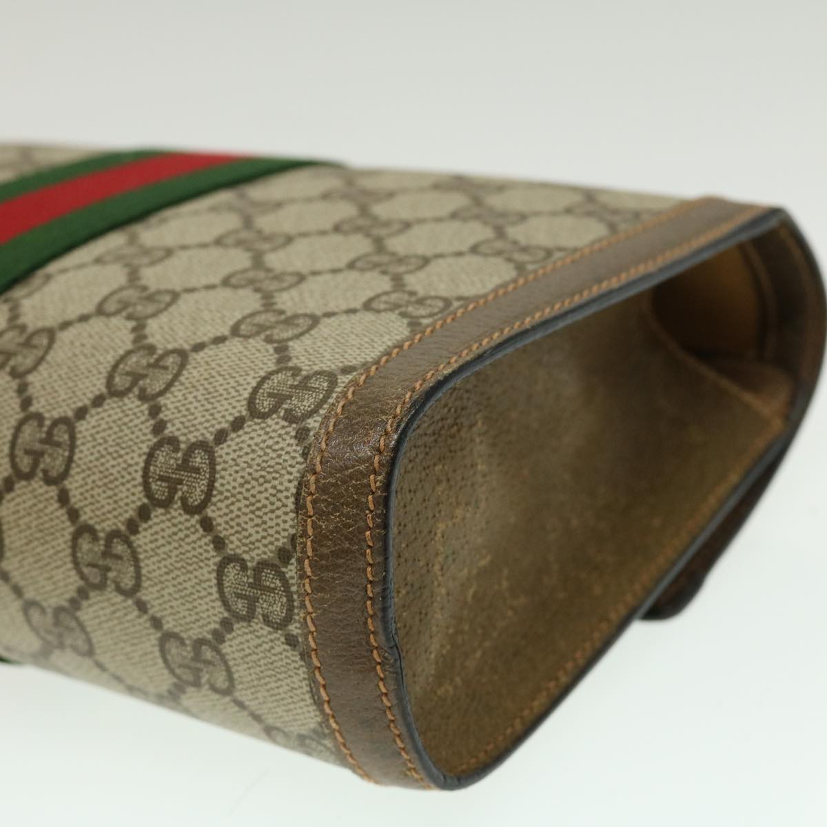 GUCCI Web Sherry Line GG Canvas Clutch Bag Beige Red Green Auth yk4369