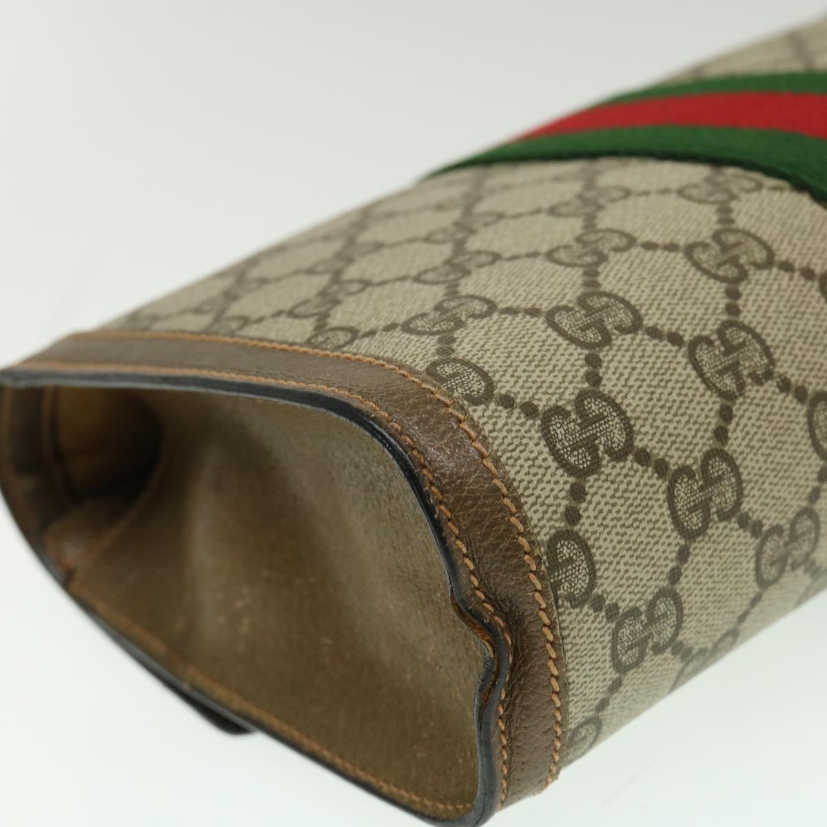 GUCCI Web Sherry Line GG Canvas Clutch Bag Beige Red Green Auth yk4369