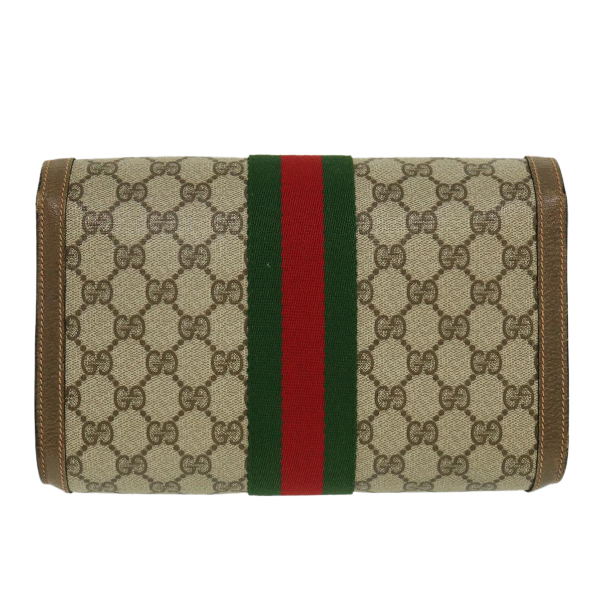 GUCCI Web Sherry Line GG Canvas Clutch Bag Beige Red Green Auth yk4369 - 0