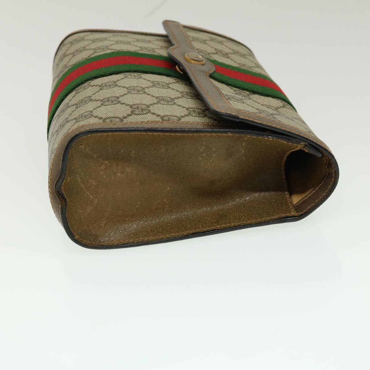 GUCCI Web Sherry Line GG Canvas Clutch Bag Beige Red Green Auth yk4369