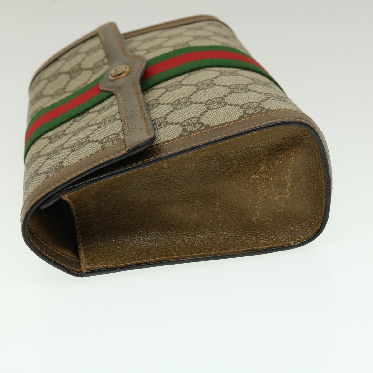 GUCCI Web Sherry Line GG Canvas Clutch Bag Beige Red Green Auth yk4369