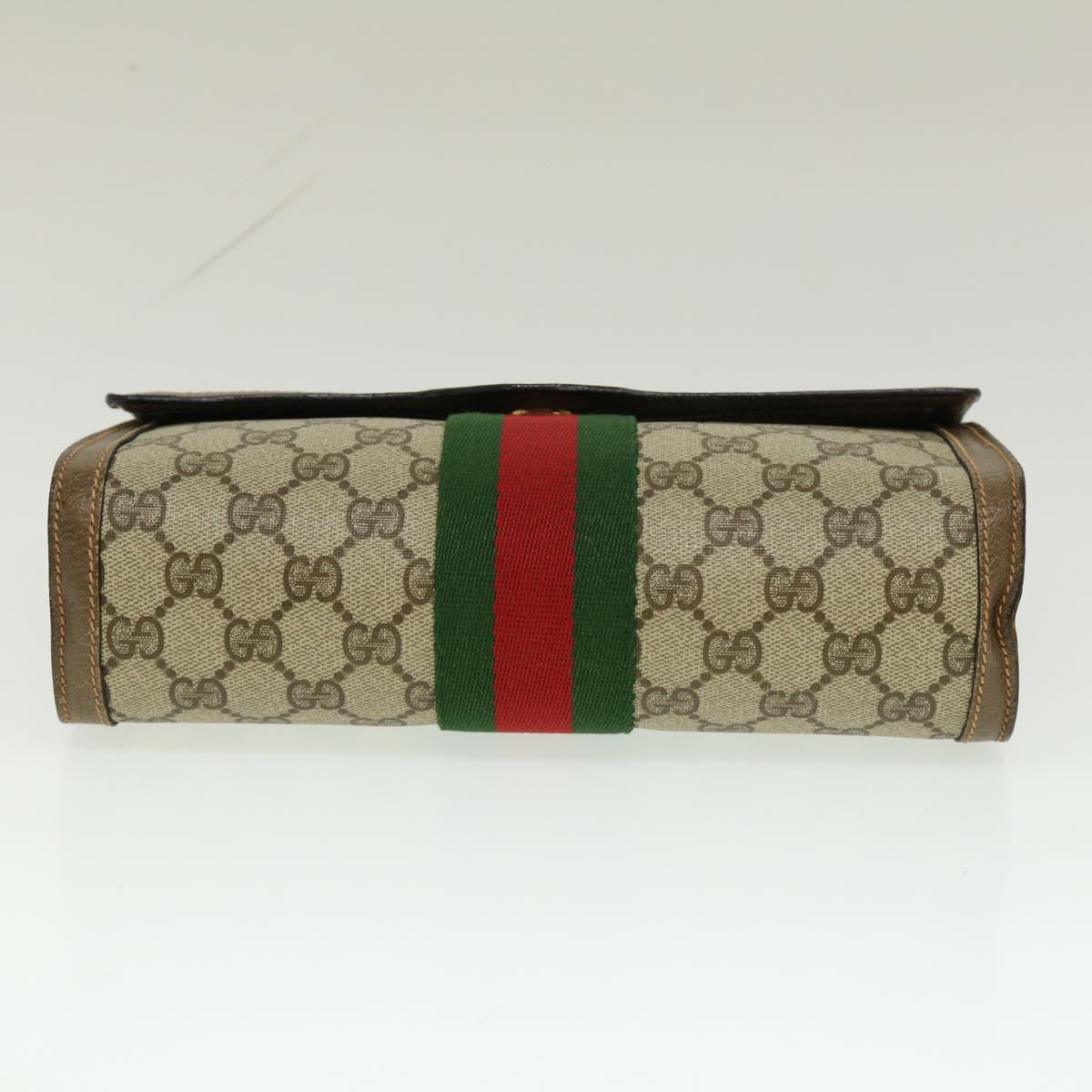 GUCCI Web Sherry Line GG Canvas Clutch Bag Beige Red Green Auth yk4369