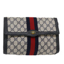 GUCCI GG Canvas Sherry Line Clutch Bag Navy Red Auth yk4501-1