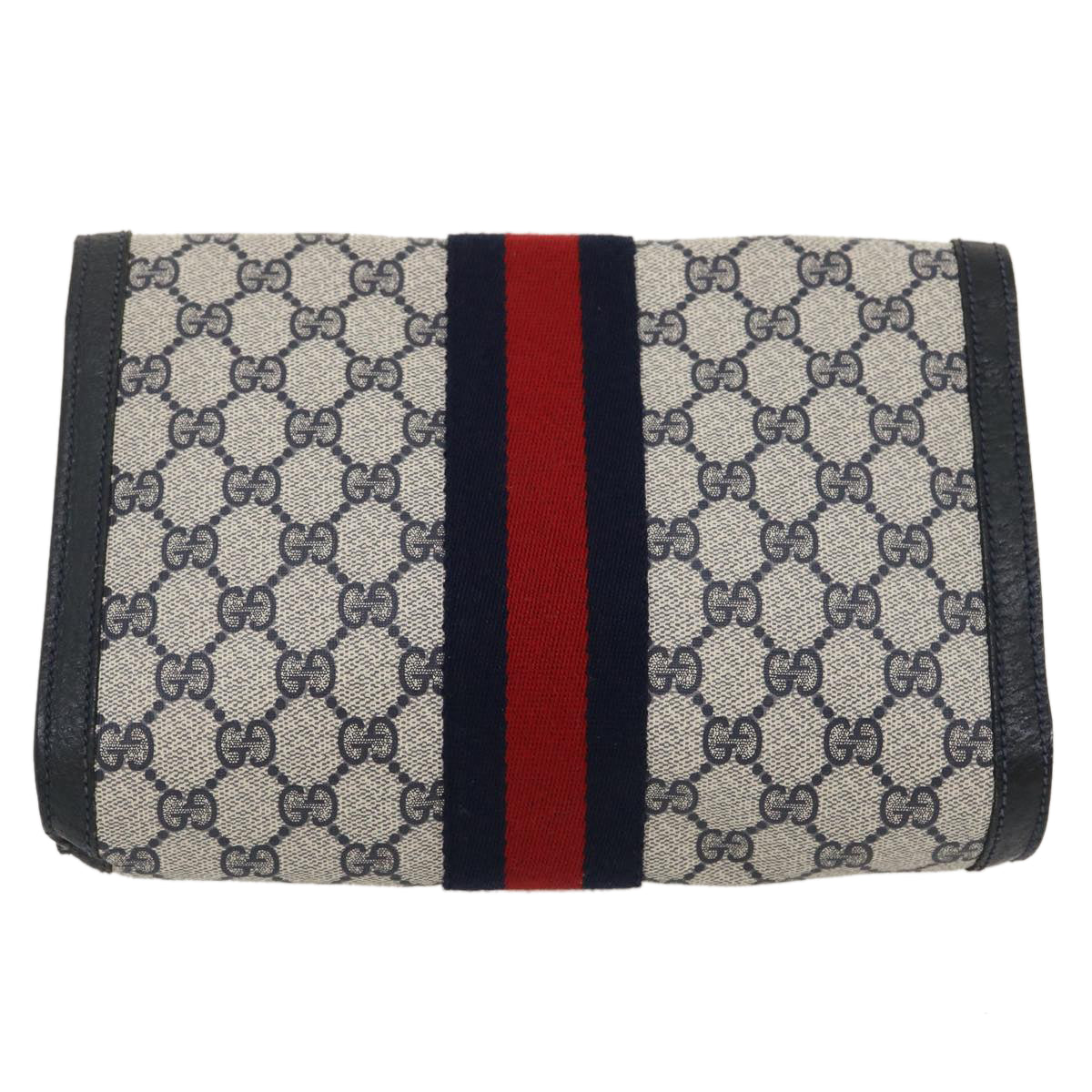 GUCCI GG Canvas Sherry Line Clutch Bag Navy Red Auth yk4501 - 0