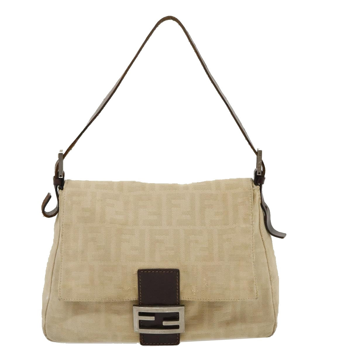 FENDI Mamma Baguette Shoulder Bag Canvas Beige Auth yk4541