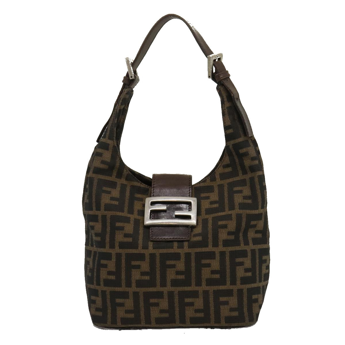 FENDI Zucca Canvas Mamma Baguette Shoulder Bag Brown Black Auth yk4558