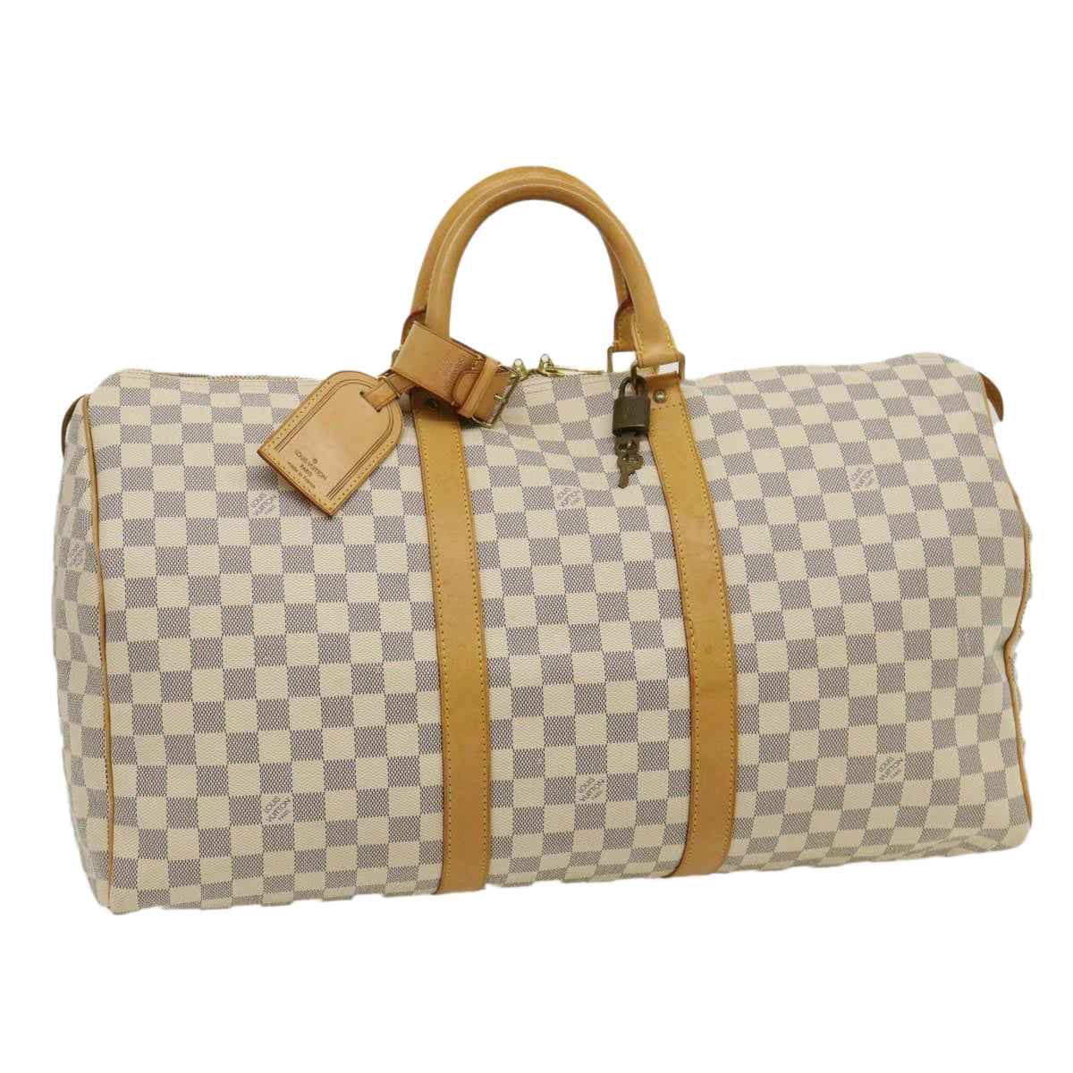 LOUIS VUITTON Damier Azur Keepall 50 Boston Bag N41430 LV Auth yk4588