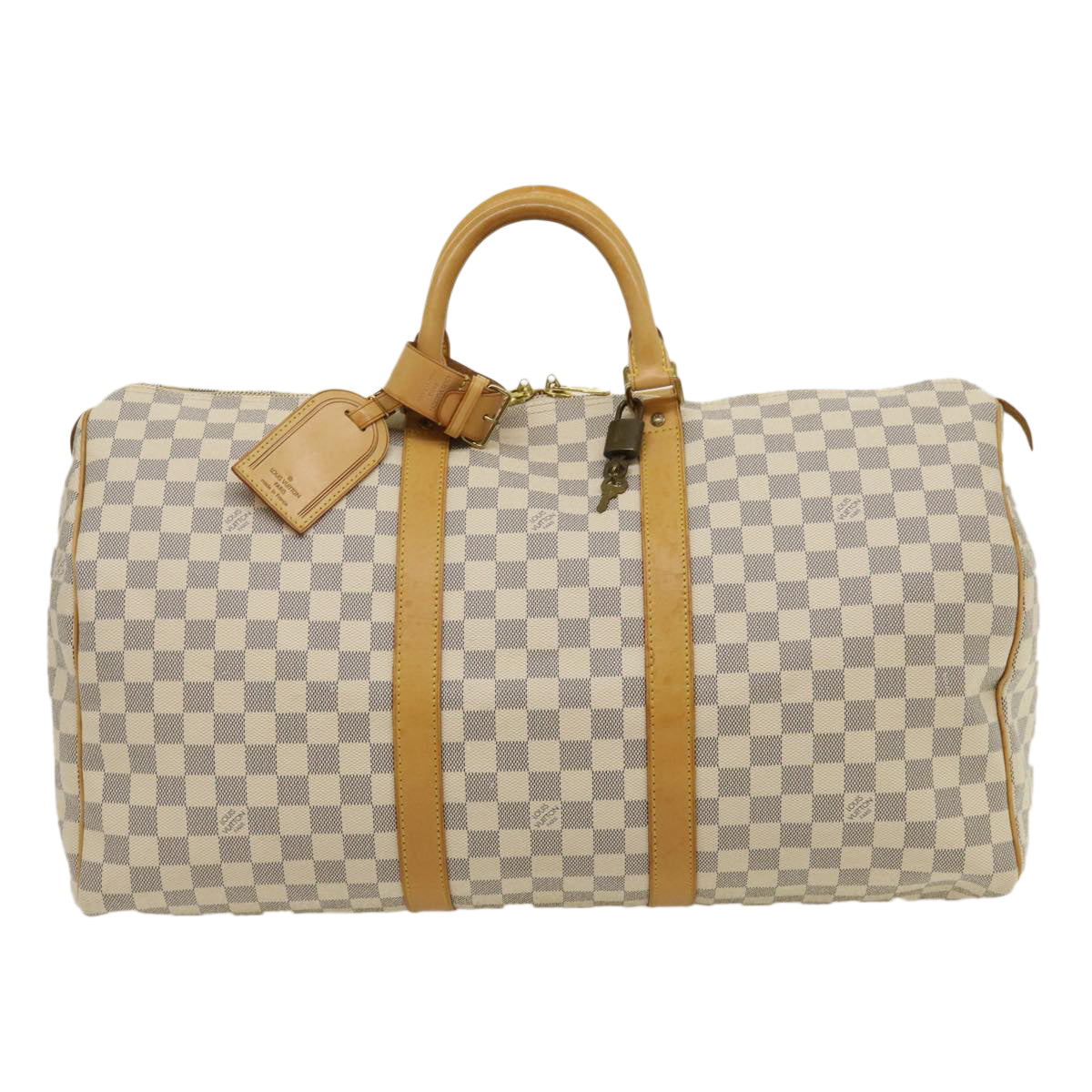 LOUIS VUITTON Damier Azur Keepall 50 Boston Bag N41430 LV Auth yk4588