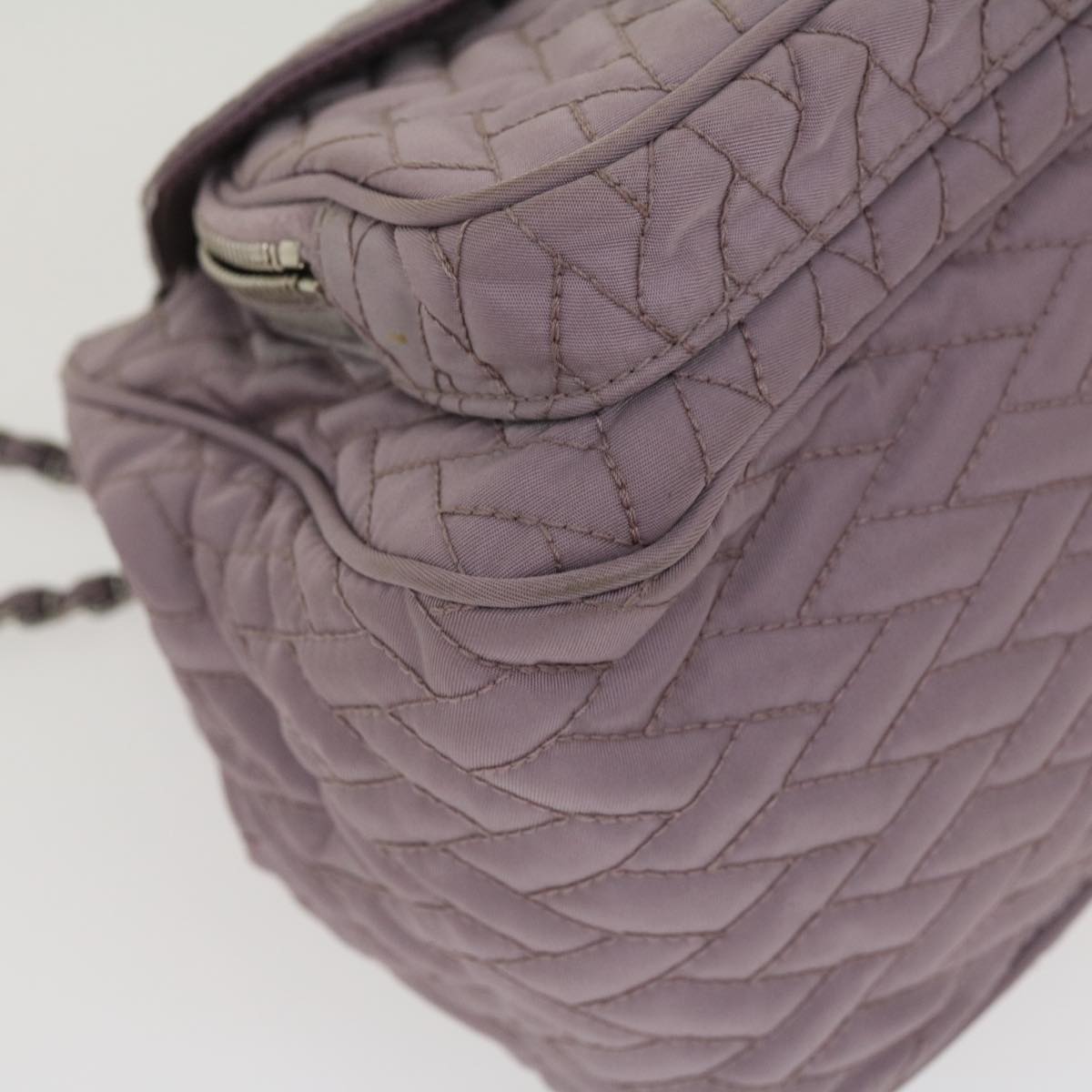 PRADA Chain Shoulder Bag Quilted Nylon Purple Auth yk4614