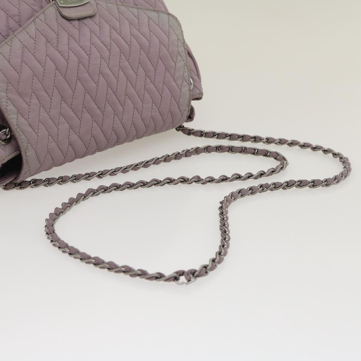 PRADA Chain Shoulder Bag Quilted Nylon Purple Auth yk4614