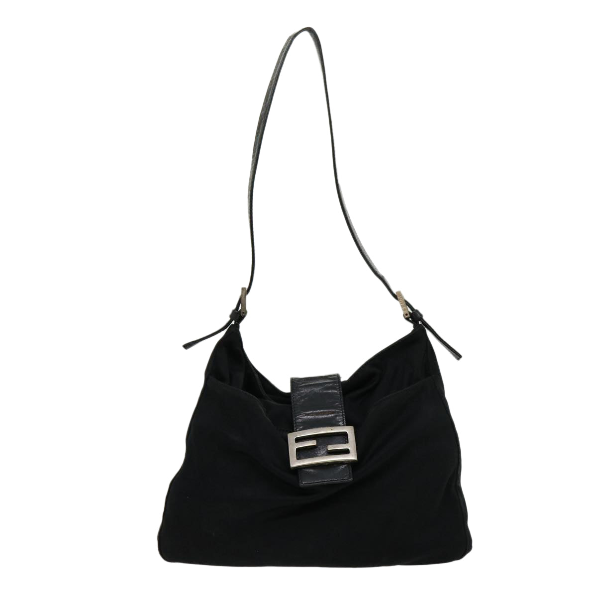 FENDI Mamma Baguette Shoulder Bag Nylon Black Auth yk4679