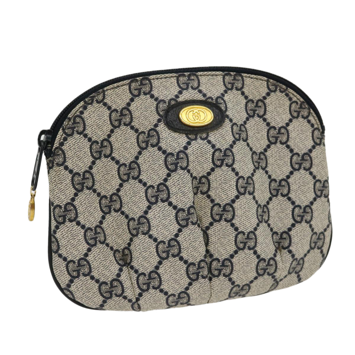 GUCCI GG Canvas Pouch PVC Leather Gray Navy 3780394492 Auth yk4798