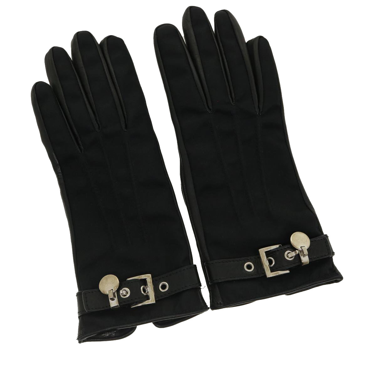 PRADA Gloves Nylon Leather 6 1/2 Black Auth yk5007
