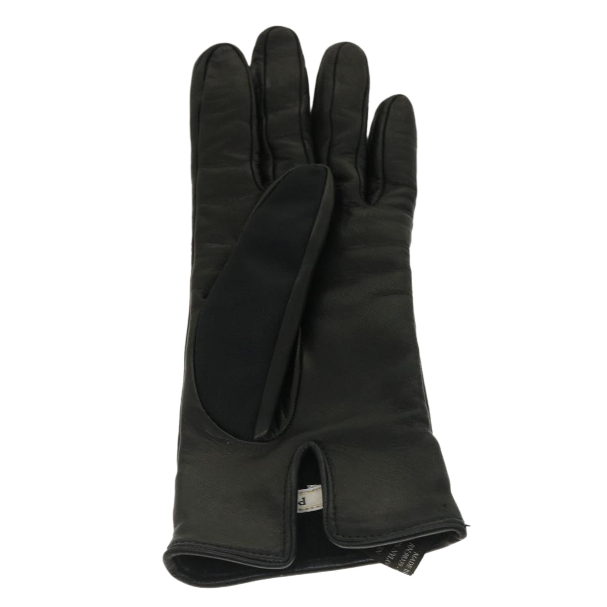 PRADA Gloves Nylon Leather 6 1/2 Black Auth yk5007