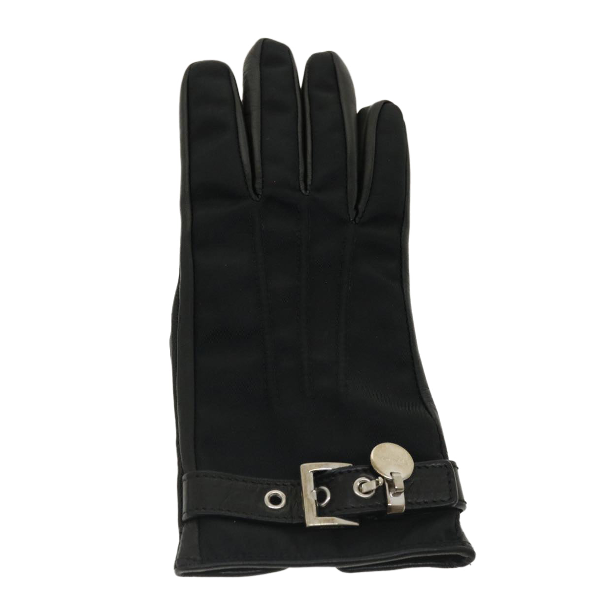 PRADA Gloves Nylon Leather 6 1/2 Black Auth yk5007 - 0
