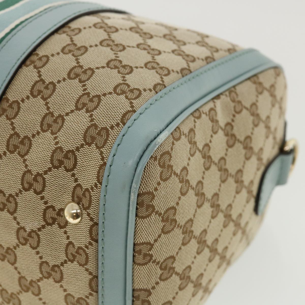 GUCCI GG Canvas Boston Bag 2way Beige Blue 247205525040 Auth yk5123A