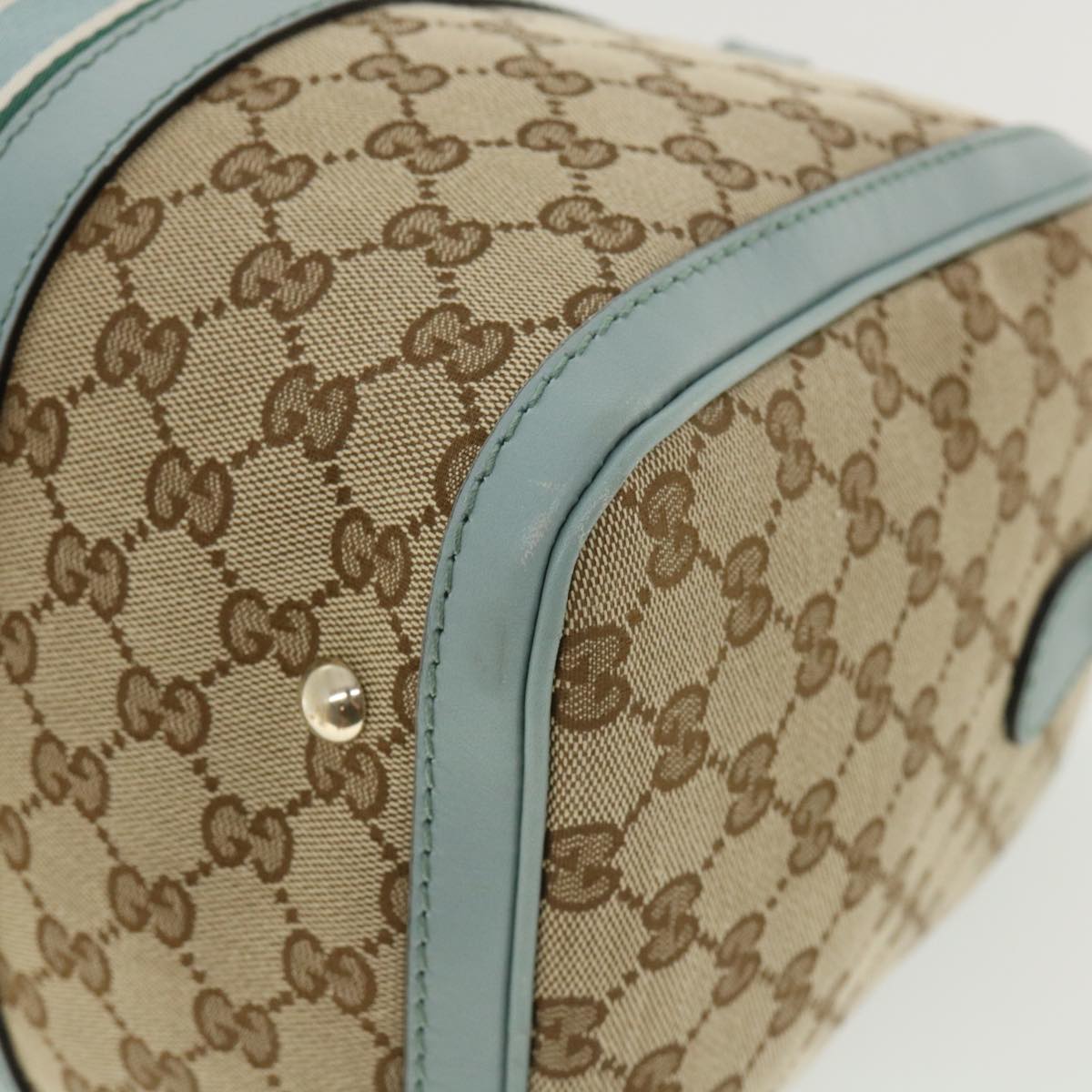 GUCCI GG Canvas Boston Bag 2way Beige Blue 247205525040 Auth yk5123A