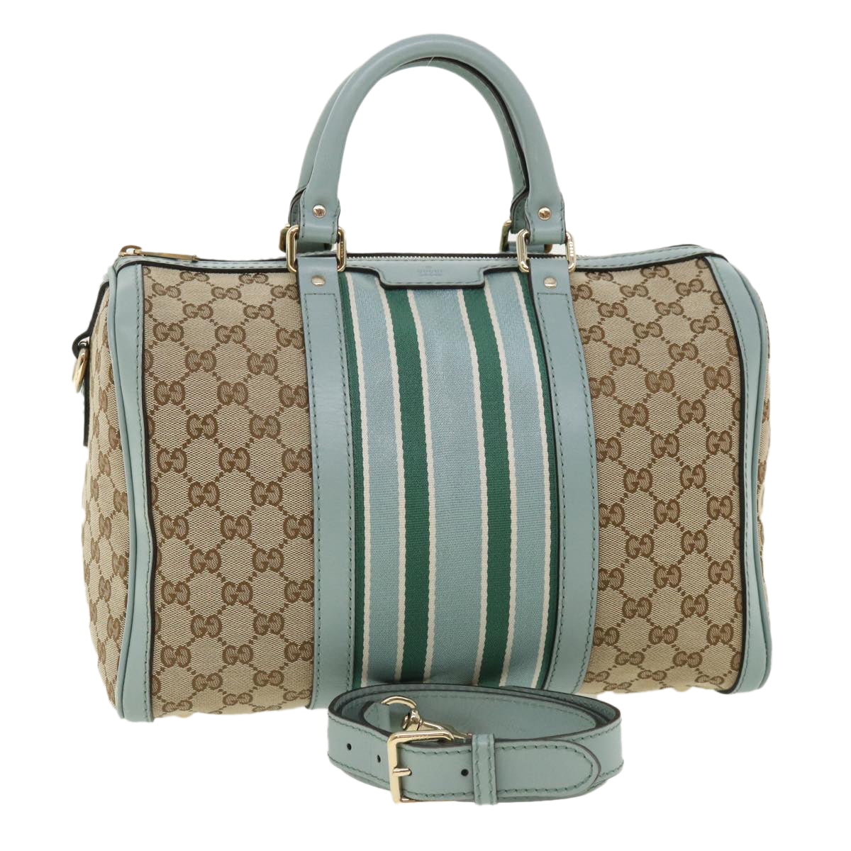 GUCCI GG Canvas Boston Bag 2way Beige Blue 247205525040 Auth yk5123A