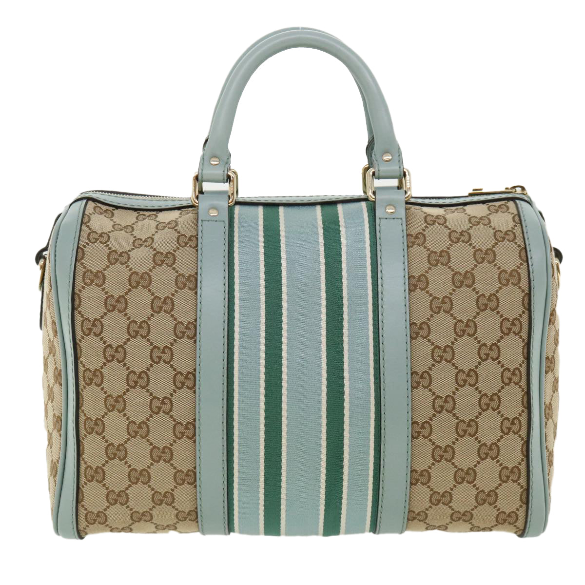 GUCCI GG Canvas Boston Bag 2way Beige Blue 247205525040 Auth yk5123A - 0