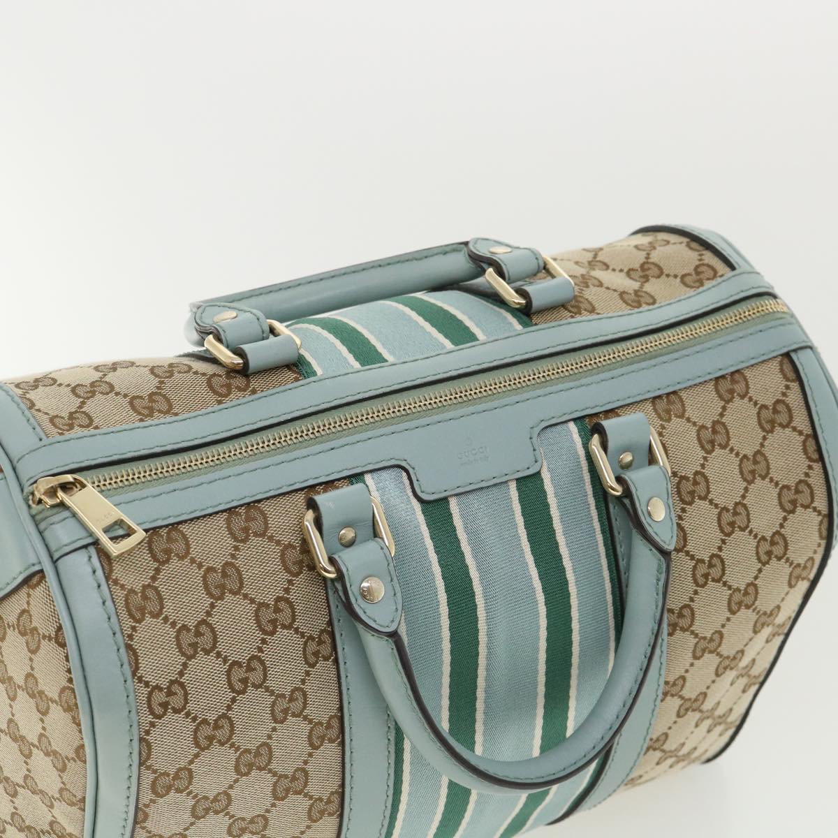 GUCCI GG Canvas Boston Bag 2way Beige Blue 247205525040 Auth yk5123A