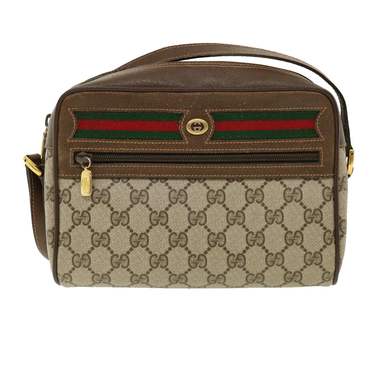 GUCCI GG Canvas Web Sherry Line Shoulder Bag Beige Red Green Auth yk5362